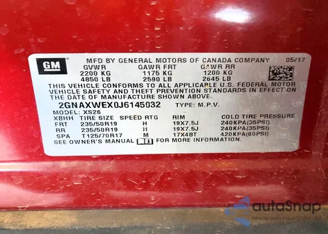 2018 Chevrolet Equinox Premier z USA, uszkodzony, nr VIN 2GNAXWEX0J6145032